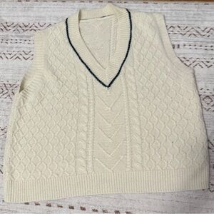 SHEIN Cream V-Neck Sweater Vest with Black Trim